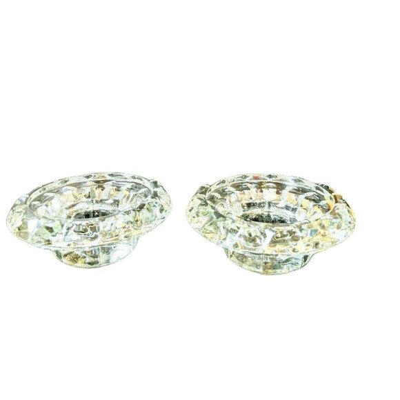 FACETED CRYSTAL ROUND PAIR OF VOTIVE OR TEA CANDLE HOLDERS 63h - Picture 2 of 6